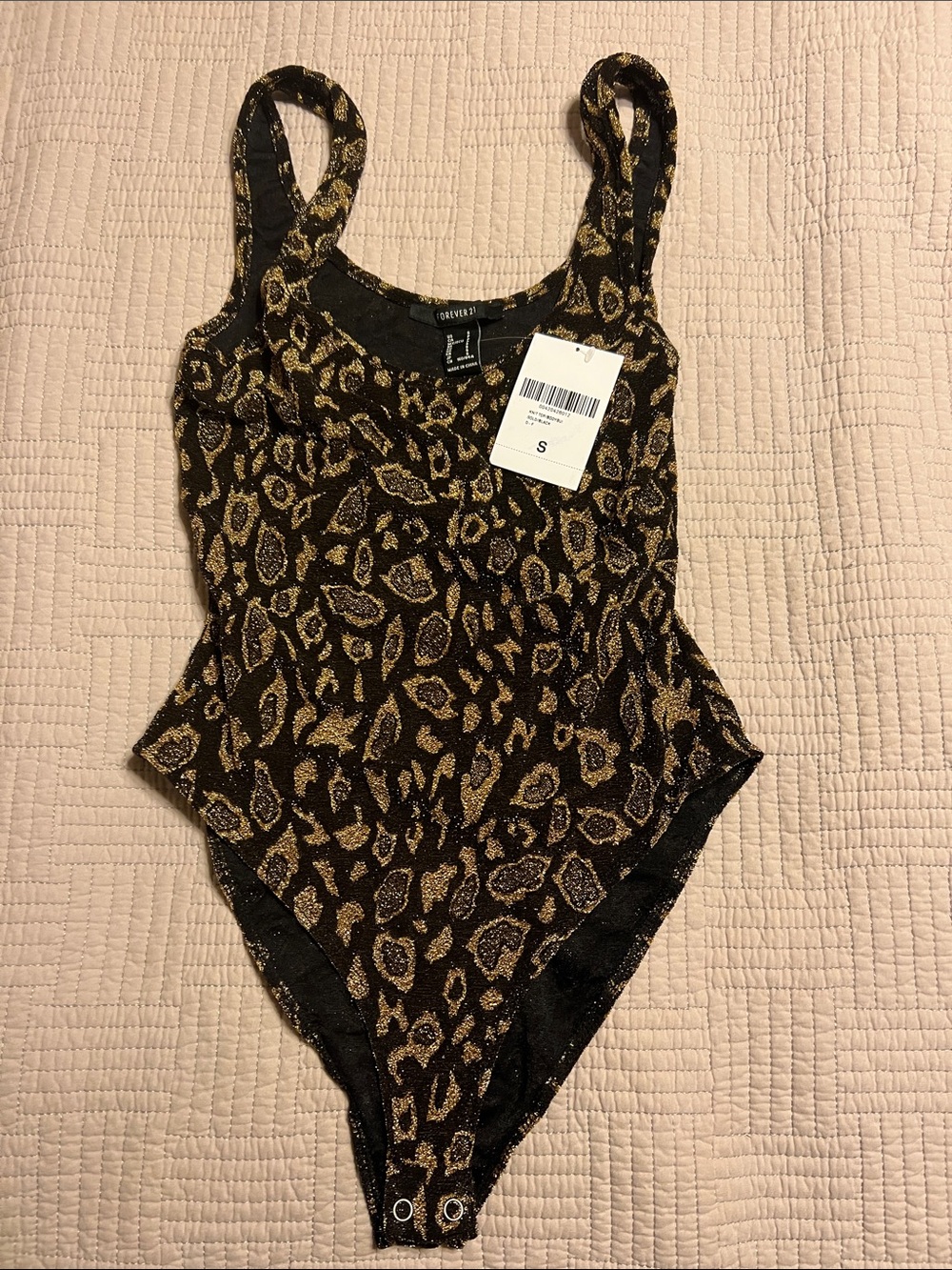 Forever 21 Girls Black and Gold Leopard Print One-Piece Bodysuit